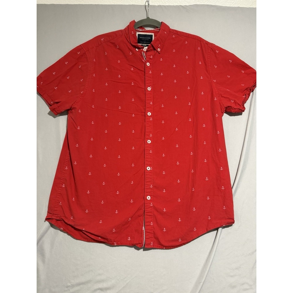Denim & Flower slim fit ss button up dress shirt, boat anchor aop, men's xl